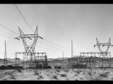 Power transmission towers in the desert