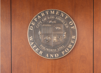 Brass LADWP seal on wall