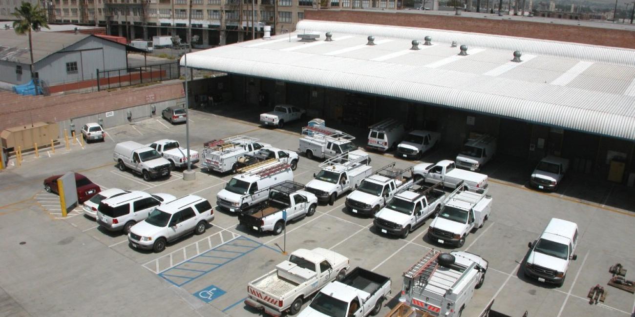 Palmetto Substations Regional Center, View of Parking Lot and Repair Bays from Rooftop Parking Lot