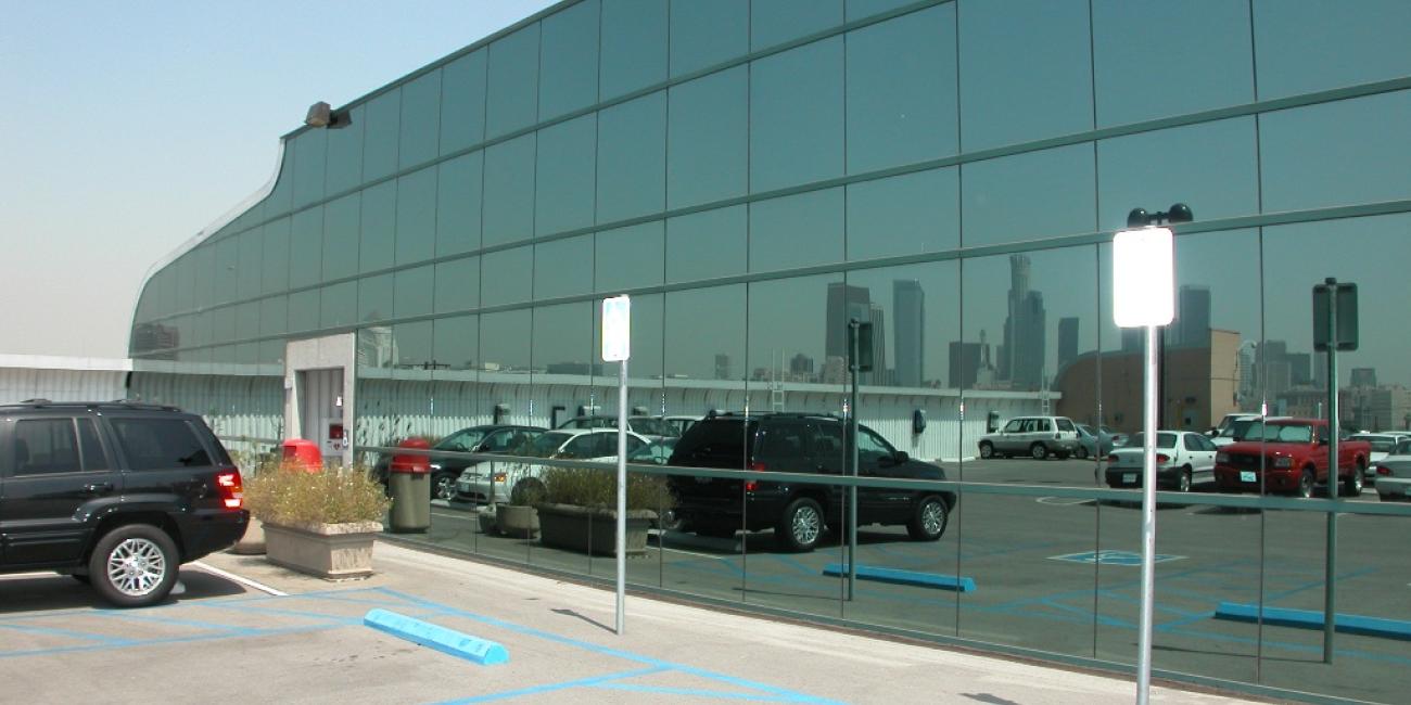 Palmetto Substations Regional Center, Rooftop Parking Lot, Office Building Reflecting Downtown Skyline