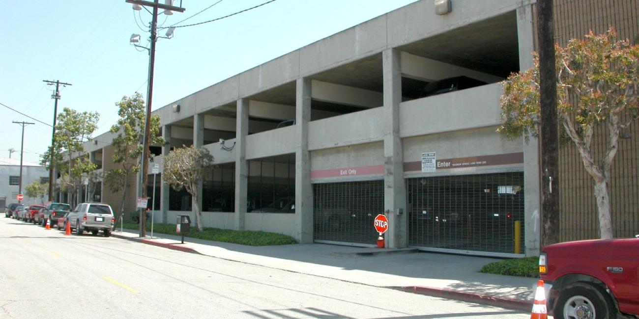 Temple Street Parking Structure, Exterior View from Ducommun Street