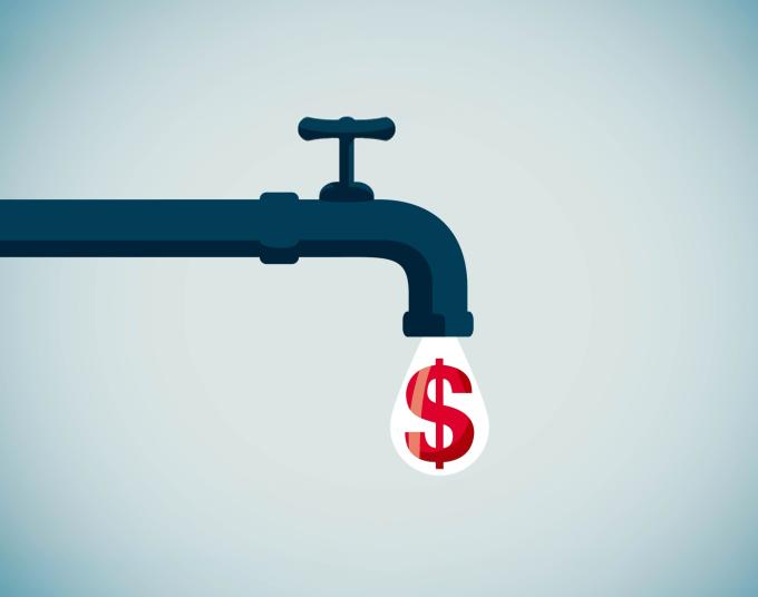faucet with dollar sign water drop